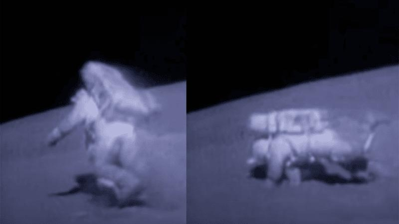 An astronaut falling on the Moon.