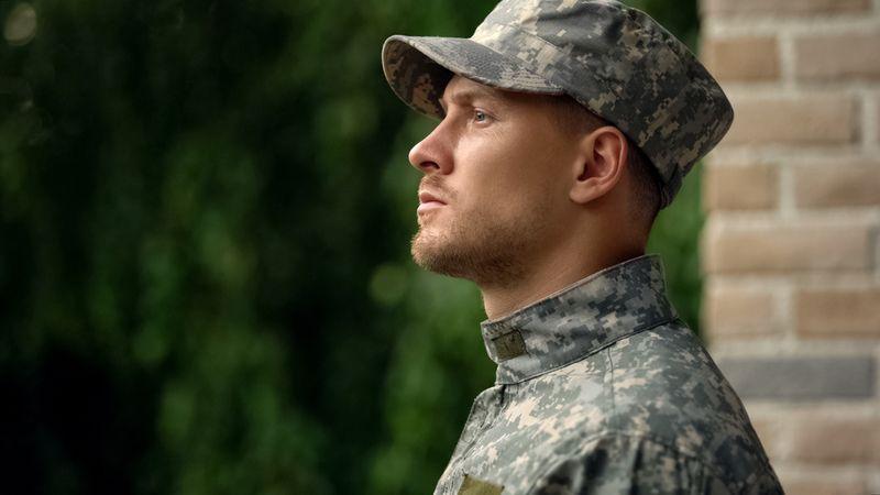 Army soldier facing reality of duty, struggling with mental issues, depression