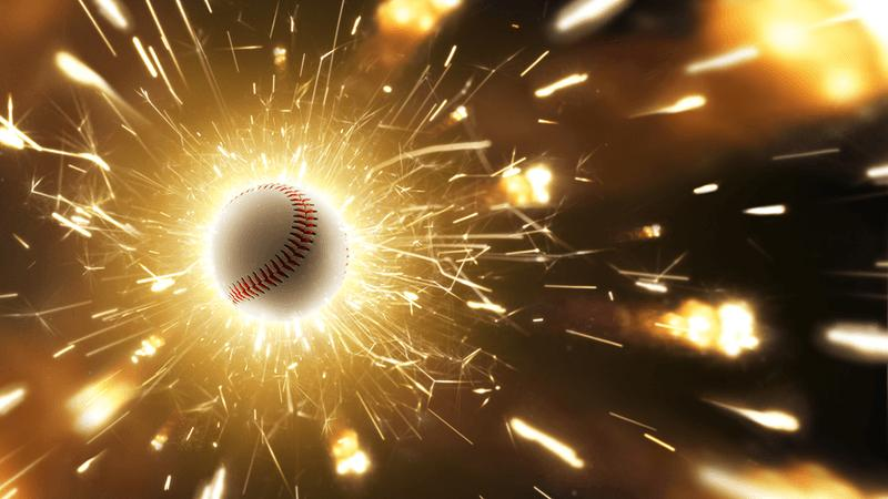Una pallina da baseball circondata da scintille.