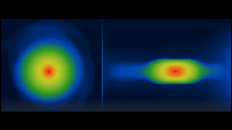 Come potrebbe apparire un protopianeta gigante gassoso visto da sopra un polo (sinistra) e da una vista equatoriale (destra)