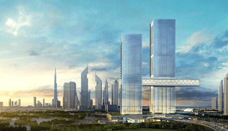 Un'immagine dell'artista del grattacielo One Za’abeel a Dubai prima della sua costruzione.