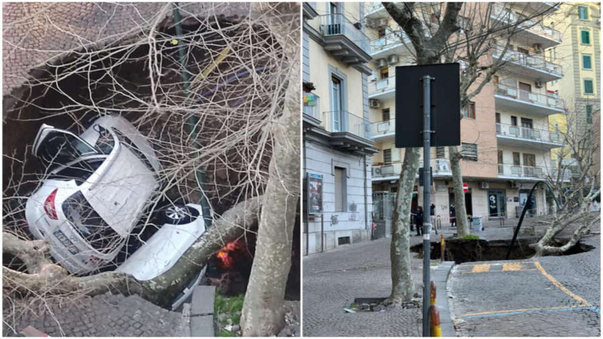 Grossa voragine si apre a Napoli e inghiotte due auto con passeggeri all’interno