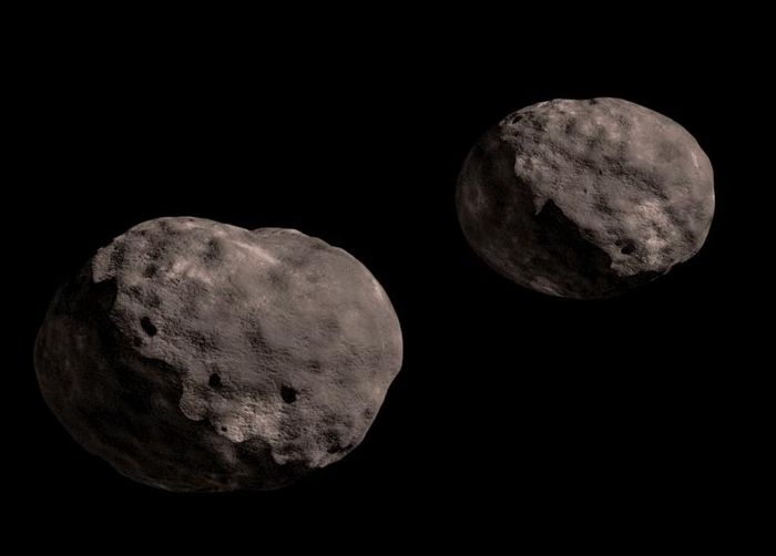 rappresentazione artistica di due asteroidi vicini tra loro