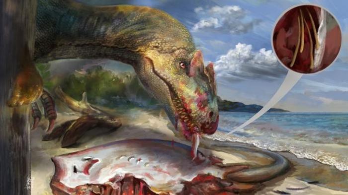 Dinosaur scavenging on an infected ray paleoart