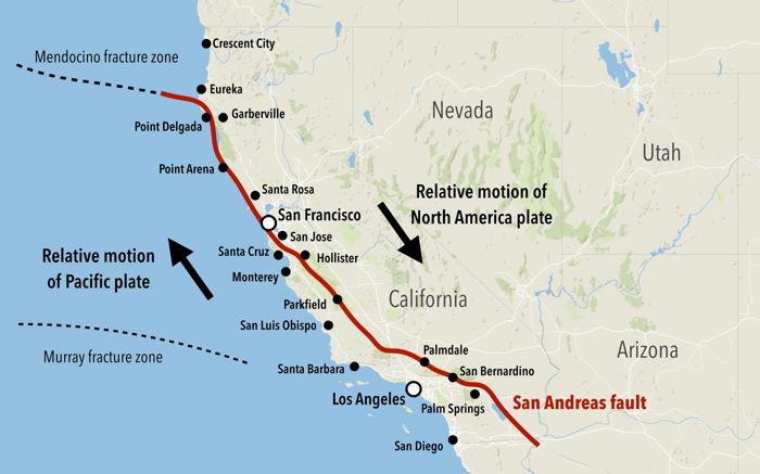 Mappa della faglia di San Andreas in California