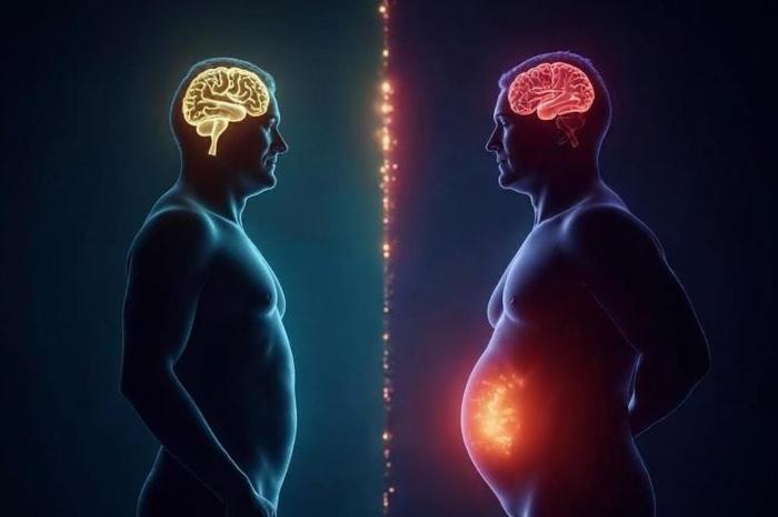 Connessione tra cervello, corpo e grasso: concetto artistico