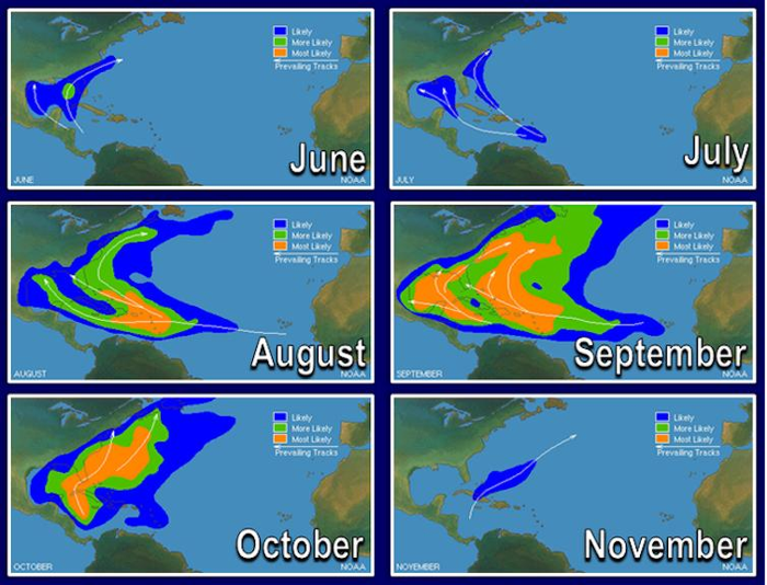 Mappe dell'attività delle tempeste per mese