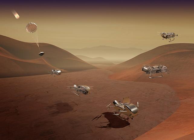Illustrazione della missione della sonda Dragonfly