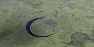 Foto aerea di El Ojo, isola galleggiante rotante nel Delta del Paranà, Provincia di Buenos Aires, Argentina, dal sito web dei Parchi Nazionali Argentini