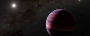Una sfera viola nell'angolo in basso a destra con un orbe più piccolo e luminoso nell'angolo in alto a sinistra