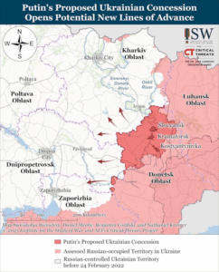 Mappa ISW che mostra il potenziale per un rapido avanzamento russo a ovest dell'oblast di Donetsk.