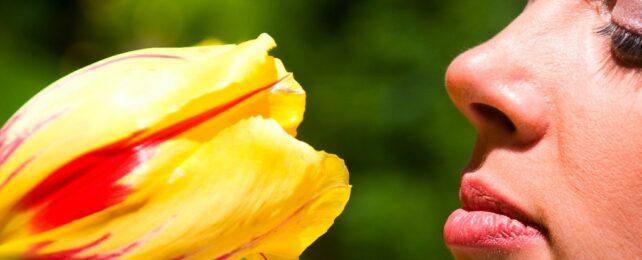 donna che annusa un fiore