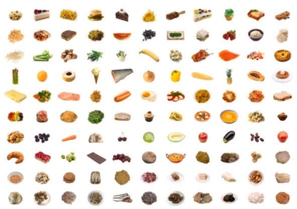 10 icone di 12 diverse alimenti utilizzate nel sondaggio sulle scelte alimentari