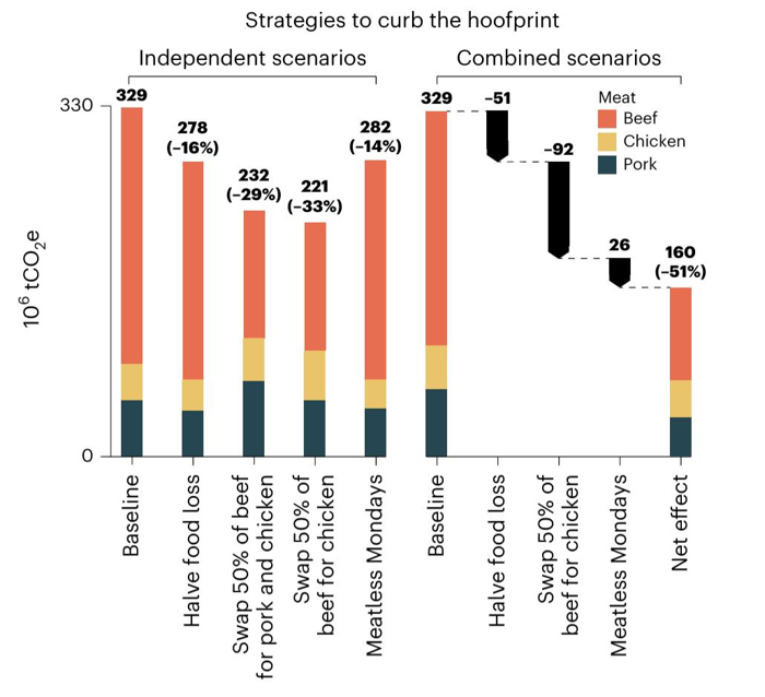 Un grafico a barre che mostra la riduzione dell'impronta di carbonio una volta implementate determinate strategie.