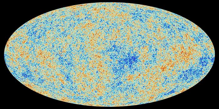 Grande ovale che rappresenta l'universo con colori della mappa termica che vanno dal rosso al blu in un modello sparso