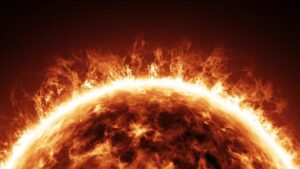Primo piano del Sole che mostra l'attività della superficie solare e la corona