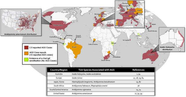 Occorrenza della sindrome alpha-gal in tutto il mondo