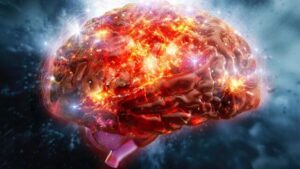 grafica di un cervello con energia scintillante