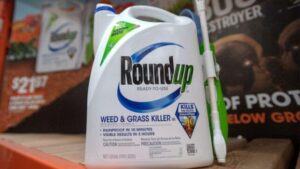 una piccola bottiglia di roundup per uso in giardino domestico
