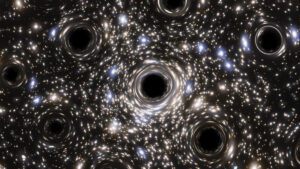 Rappresentazione artistica di buchi neri in un ammasso. (ESA/Hubble, N. Bartmann)