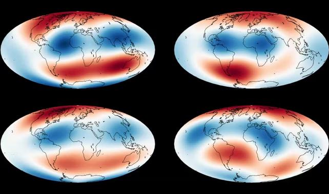 Quattro mappe simulate del campo magnetico terrestre