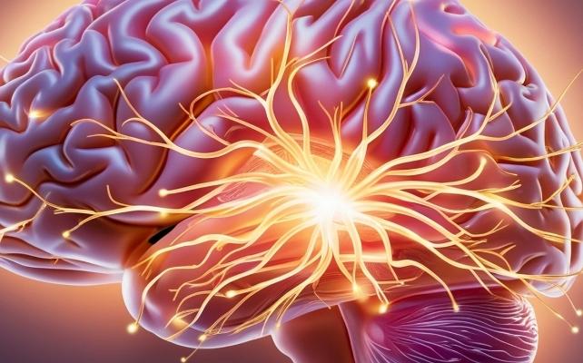 illustrazione di un cervello con linee luminose che implicano connessioni