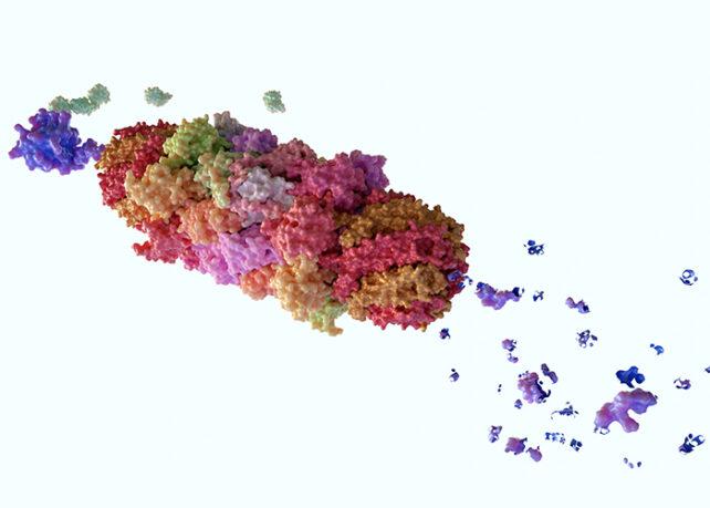 Un rendering che mostra particelle multicolori