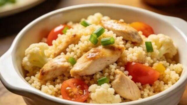 cavolfiore pollo couscous con pomodori e cipolle verdi