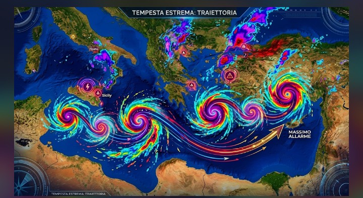 Ciclone mediterraneo da record nel Canale di Sicilia, rischio nubifragi
