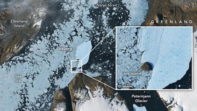 Un iceberg gigante travolge l’isola Joe Island in Groenlandia