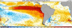 Il Super El Niño ha sviluppato un secondo “braccio”: una mappa rivela come si è espansa la distesa di acque calde nell’Oceano Pacifico