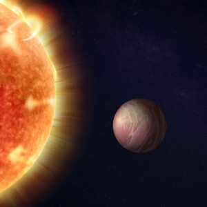 Rappresentazione artistica del mondo di lava TOI 561 B e della sua stella