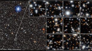 Un mosaico di immagini riprese dal NSF–DOE Vera C. Rubin Observatory del candidato pianeta nano 2026 ED138 (ED138), scoperto di recente.